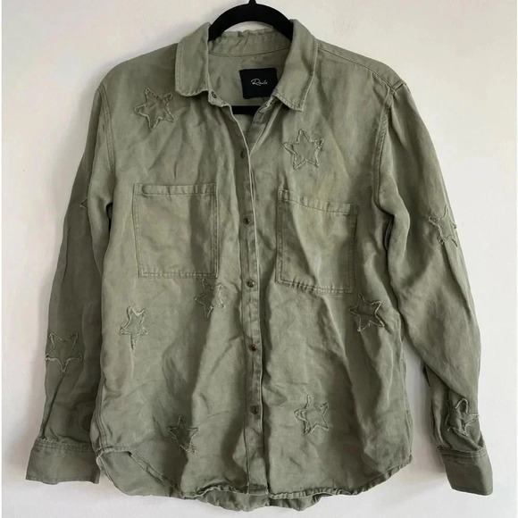 Rails Marcel Sage with Stars Shirt Jacket Long Sleeve Button Down Green Pocket S - Picture 2 of 10